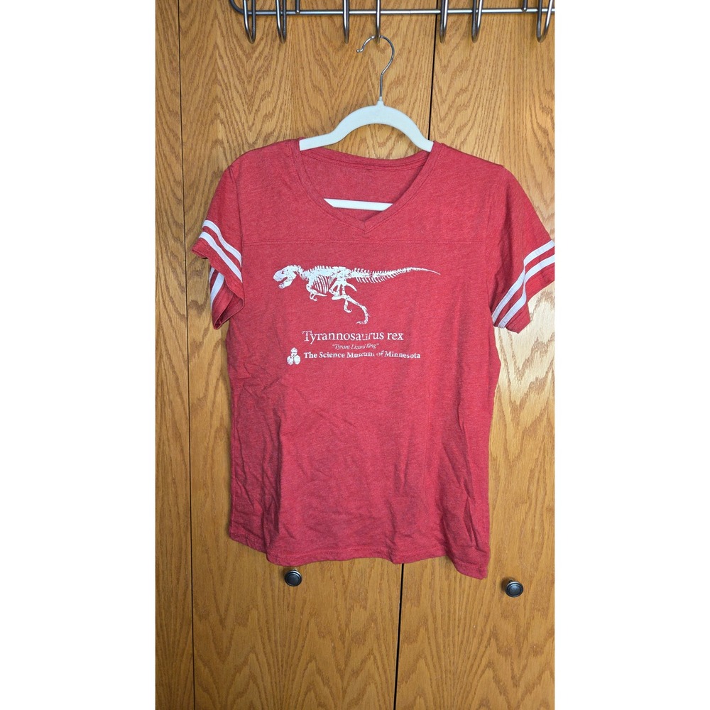 Science Museum of Minnesota T-Rex Graphic V-Neck Tee Red Mens Large